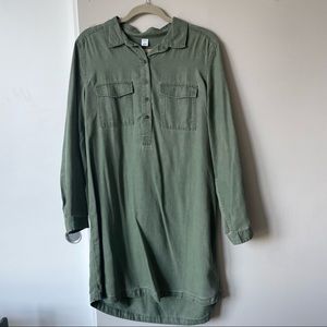 Green Long Sleeve Collared Dress